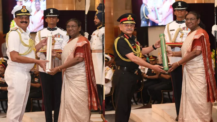 राष्ट्रपति द्रौपदी मुर्मू ने सेनाध्यक्ष और नौसेना अध्यक्ष को परम विशिष्ट सेवा पदक से किया सम्मानित